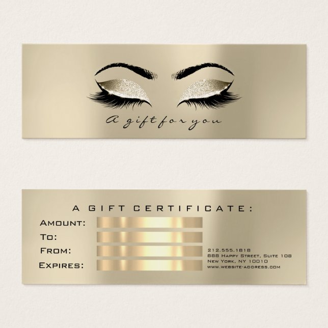 Small Gift Certificate Glitter Lash Champaigne Litet Visitkort (Framsida & baksida)