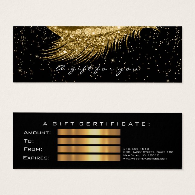 Small Gift Certificate Glitter Lash Guld Black Litet Visitkort (Framsida & baksida)