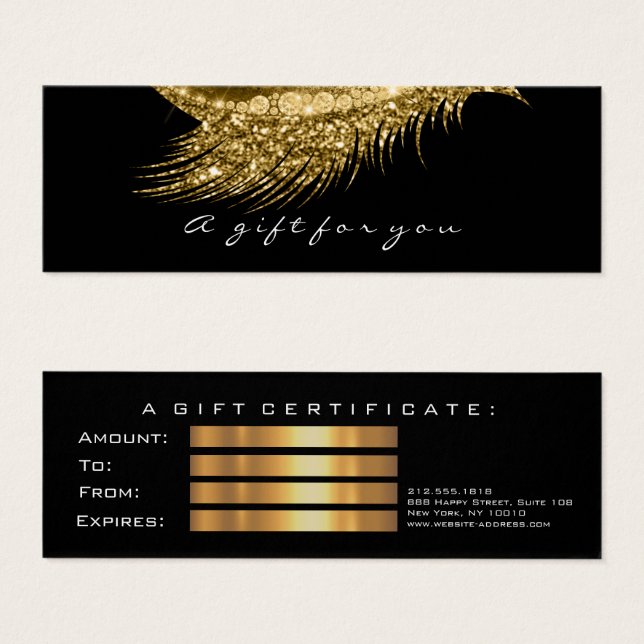 Small Gift Certificate Glitter Lash Guld Confetti Litet Visitkort (Framsida & baksida)
