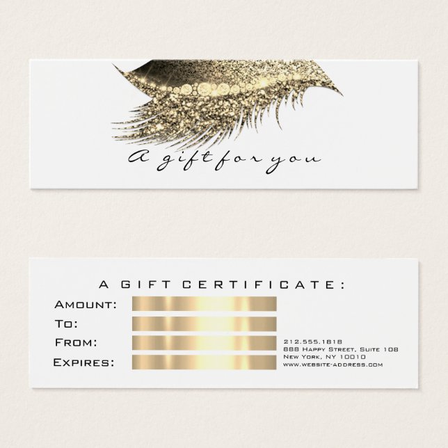 Small Gift Certificate Glitter Lash Guld White Litet Visitkort (Framsida & baksida)