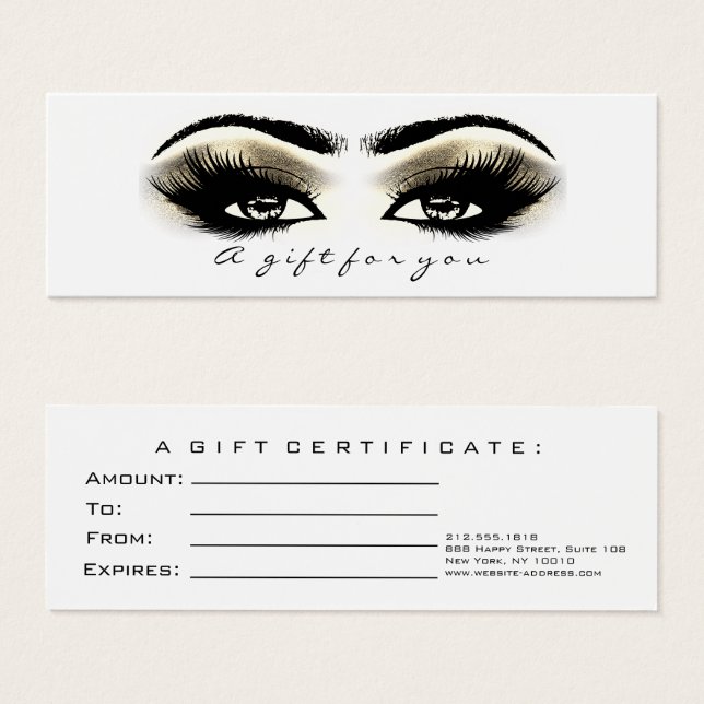 Small Gift Certificate Glitter Lash White Guld Öga Litet Visitkort (Framsida & baksida)