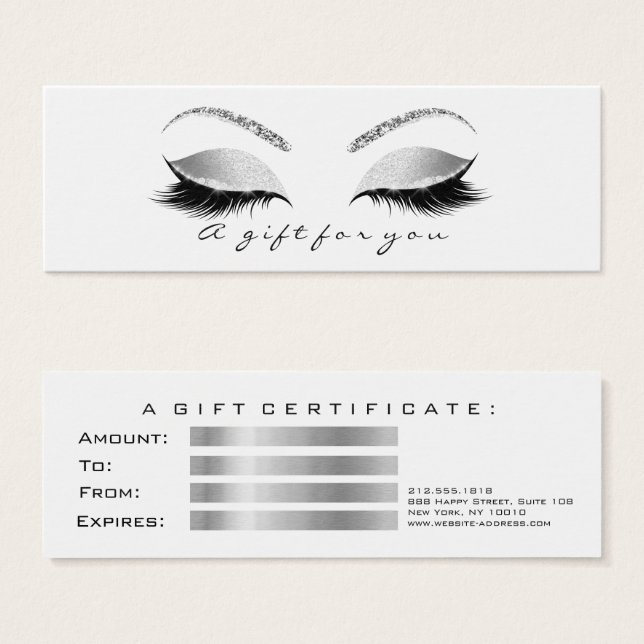 Small Gift Certificate Grått White Lash Makeup Litet Visitkort (Framsida & baksida)