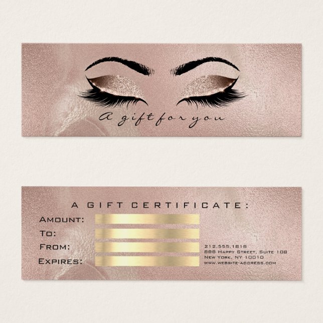 Small Gift Certificate Ro Guld Lash Makeup Litet Visitkort (Framsida & baksida)