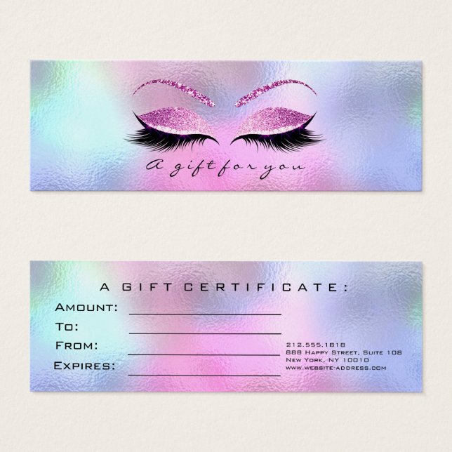 Small Gift Certificate Silver Glitter Lash Rosa1 Litet Visitkort (Framsida & baksida)