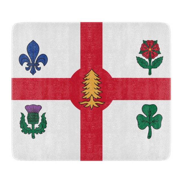 Small glass cutting board with flag of Montreal (Framsidan)