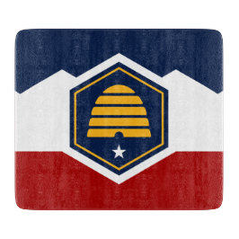 Small glass cutting board with flag of Utah, USA