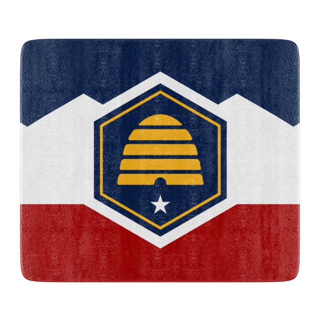 Small glass cutting board with flag of Utah, USA (Framsidan)