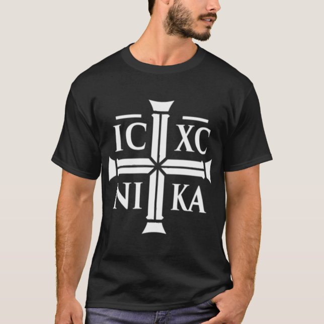 Small IC XC NIKA Christian Eastern Orthodo family T Shirt (Framsida)