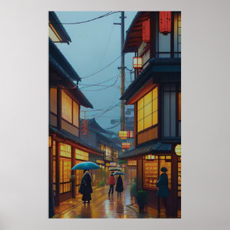 Small Japansk Rainy Road Poster