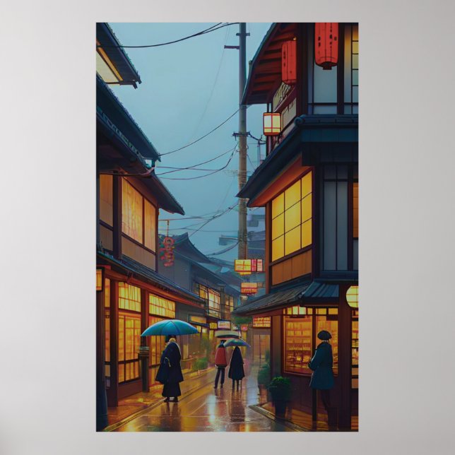 Small Japansk Rainy Road Poster (Framsidan)