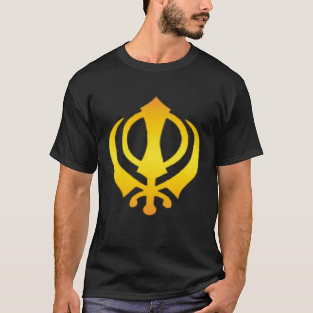 Small Khanda Sikh Symbol Chakkar Chakra Kirpans Si T Shirt (Framsida)