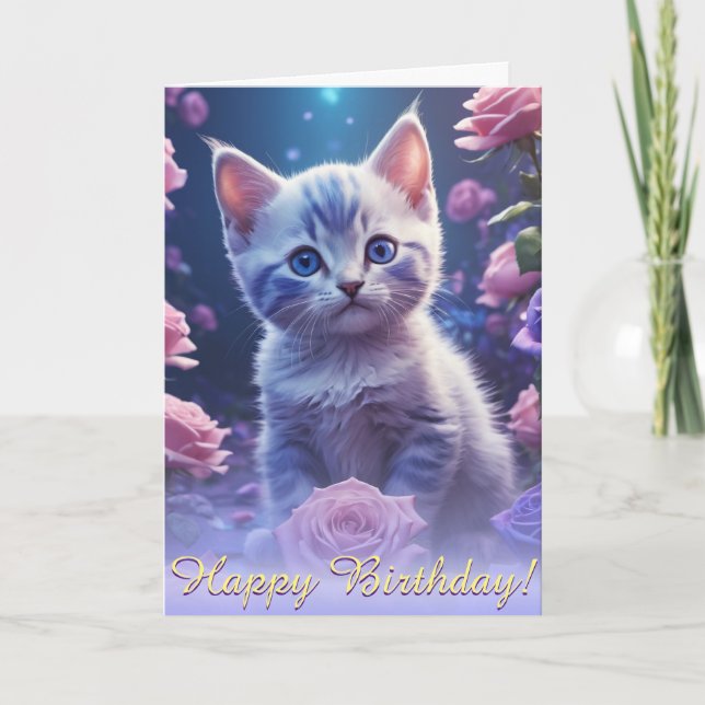 Small Kitten Amidst Cosmic Amethyst Ro Kort (Framsida)