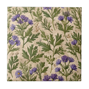 Small Lila Asters Taupe Kakelplatta