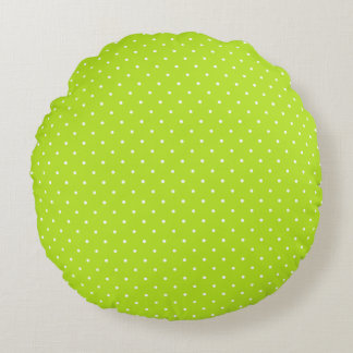 Small Lime Green and White Polka Dots Round Pillow Rund Kudde