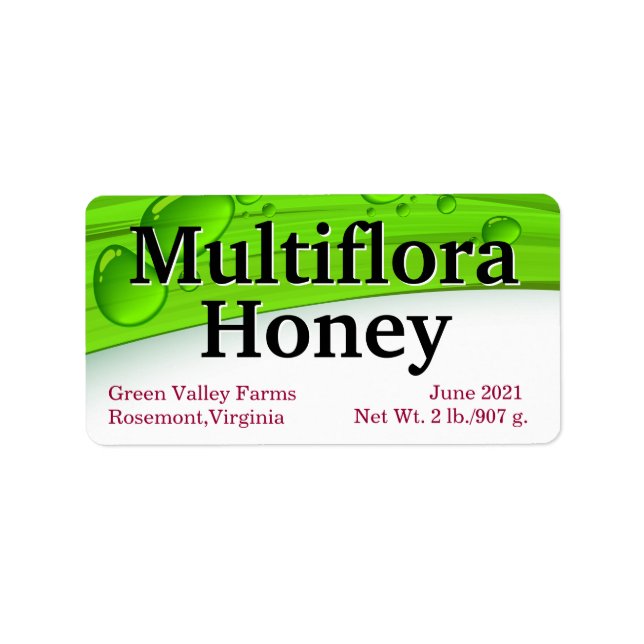 Small Multiflora Honung Burk Food Adressetikett (Framsidan)