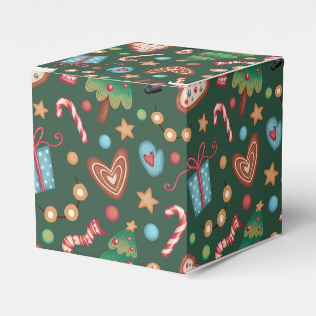 Small Party Favor Gift Box Green Christmas Pattern Presentaskar (Framsidan Sidan)
