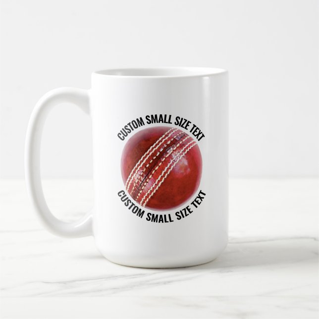 Small Personalized Text Cricket Ball 15 oz. Custom Kaffemugg (Vänster)
