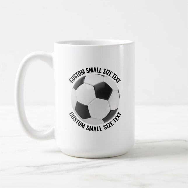 Small Personalized Text Soccer Ball 15 oz. Custom Kaffemugg (Vänster)