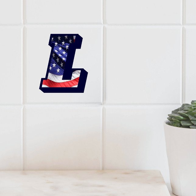 Small Photo Ceramic Tile, amerikansk Flagga, L Kakelplatta (American Flag Letter L Small Photo Ceramic Tile)