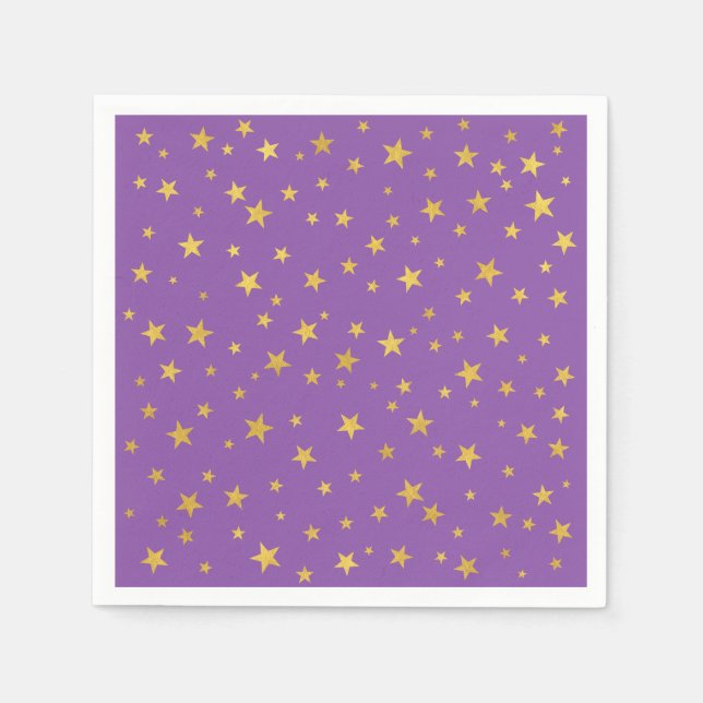 Small Random Star Mönster | Lila och Guld Pappersservett (Framsidan)