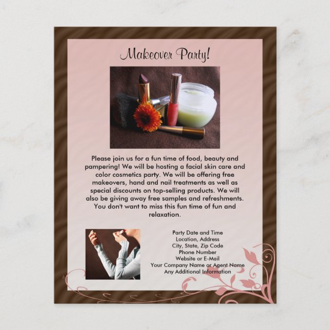 Small Rosa Swirl Cosmetics Party Flyer (Framsidan)