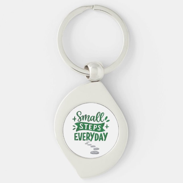 Small Steps Everyday Motivational Keychain Swirl Silverfärgad Nyckelring (Framsidan)