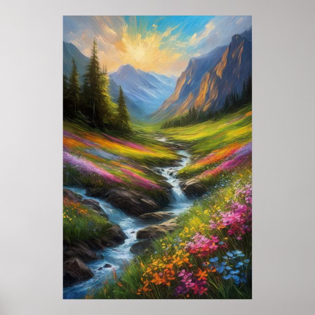 Small Streams slang i en Cliff-Encircled Valley Poster (Framsidan)