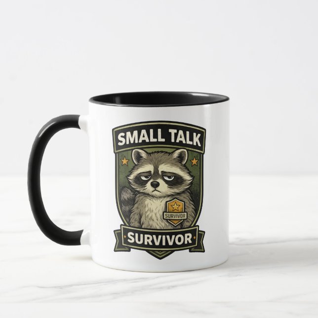 Small Talk Survivor Funny Raccoon Shirt Mugg (Vänster)
