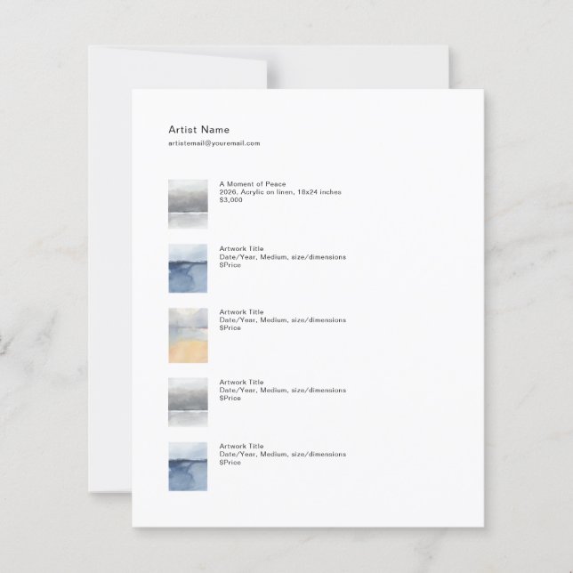Small Tear Sheet Price Sheet Template for Art (Framsida)