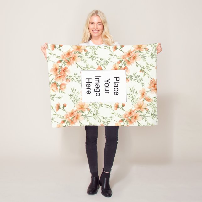 Small Throw Blanket, Peach Flowers, Add Name/Pic Fleecefilt (På plats)