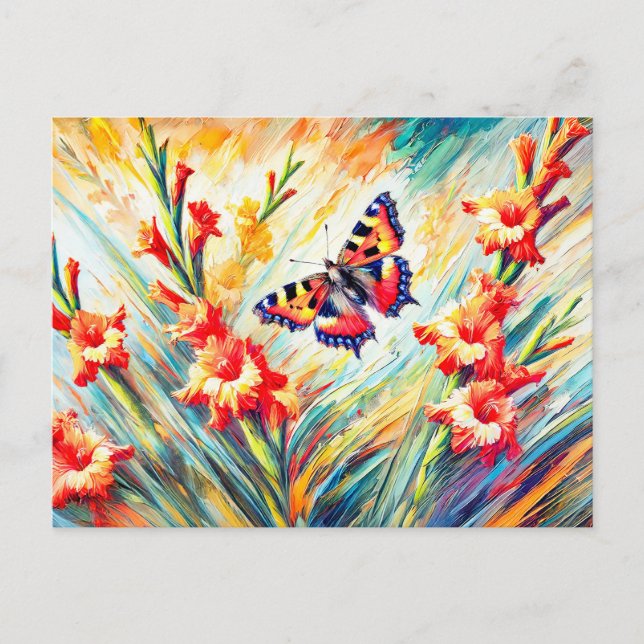 Small Tortoiseshell Butterfly med Gladiolus i Oi Vykort (Framsida)
