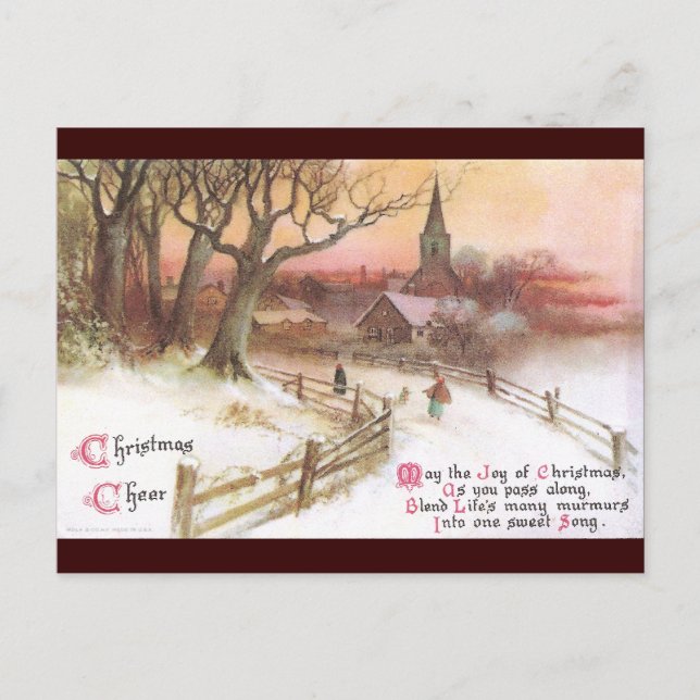 Small Town and Church vid Sunset i Winter Vykort (Framsida)
