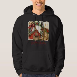 Small Town Christmas- Rustic Barn and Cowboy Boots Hoodie