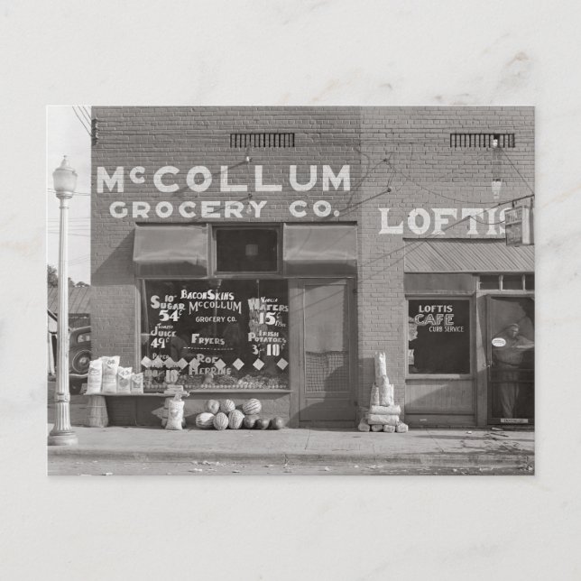 Small Town Livsmedel Store, 1935 Vykort (Framsida)