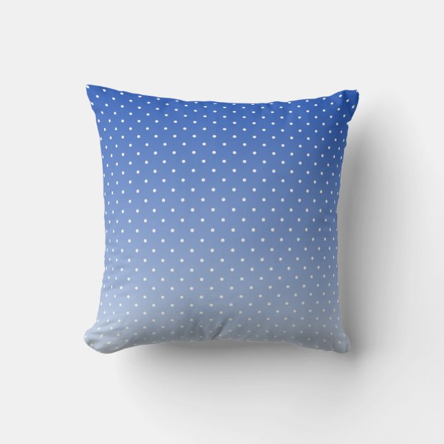 Small White Polka Dots-Ombre Blue Throw Pillow  Kudde (Framsida)