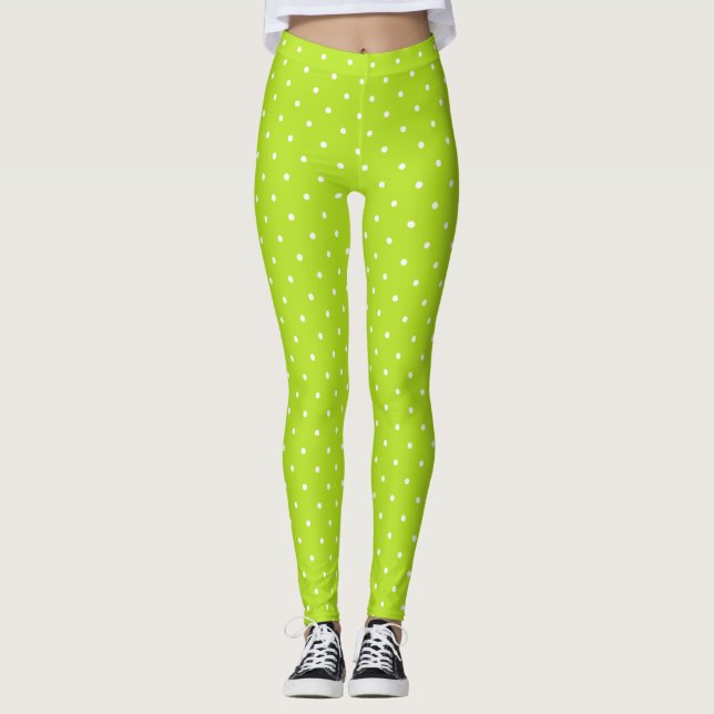 Small white polka dots on lime green leggings  (Framsida)