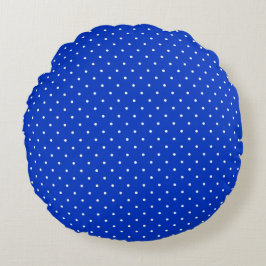 Small White Polkadots on Cobalt Blue Round Pillow Rund Kudde