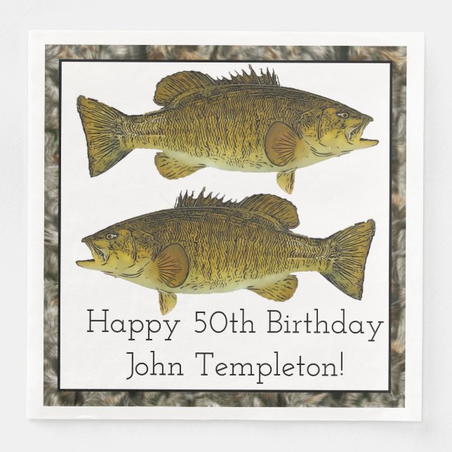 Smallmouth Bass Fishing Sports Birthday Napkins Pappersservett (Framsida)