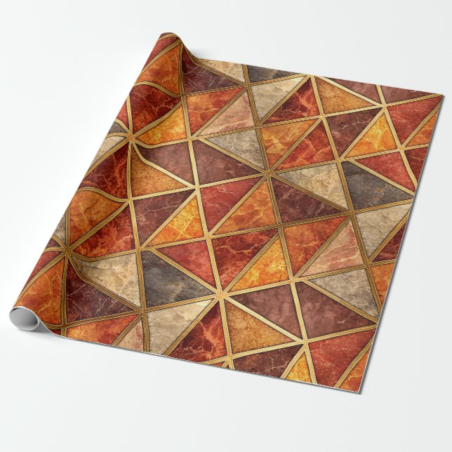 Smält Bärnstens- och Mörkröd Geometrisk - Marmormo Presentpapper (Utrullad)