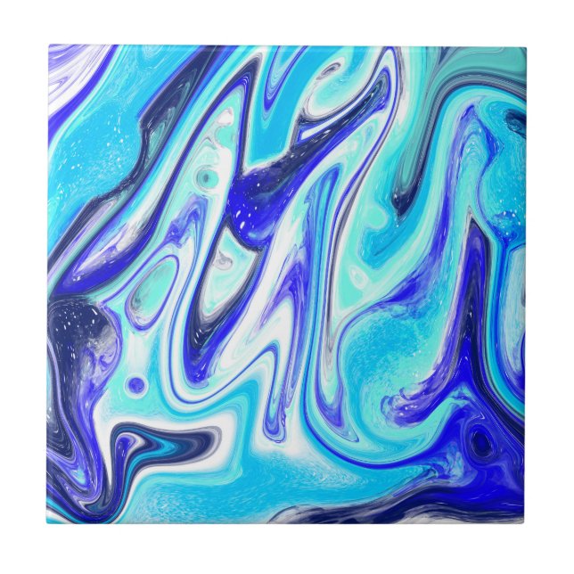 Smält blått | Marble Fluid Art Kakelplatta (Framsidan)