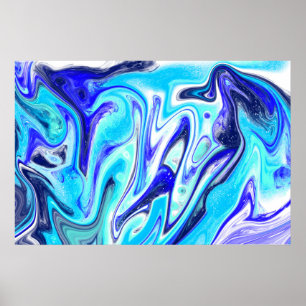 Smält blått Marble Fluid Art Poster