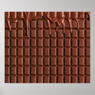 Smält choklad som droppar över ett chokladblock poster