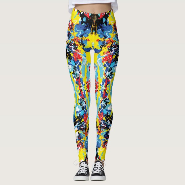 Smält färg Multicolor Abstrakt stänk Leggings (Framsida)