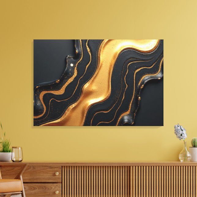 Smält guld som driver – Luxe 36x24 Flytande Abstra Canvastryck (Insitu (Vardagsrum))