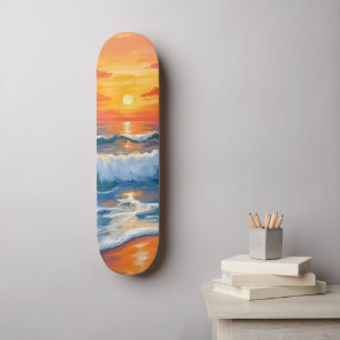 Smält Horisont   Havsvågor Solnedgång Akvarell Mini Skateboard Bräda 18,5 Cm