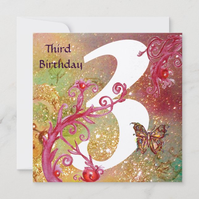 SMÄLT I SPARKLER, tredje Födelsedagsfesten guld Inbjudningar (Framsida)