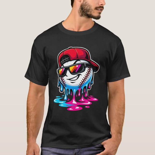 Smältande basebollstänande karaktär t shirt (Framsida)
