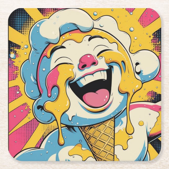 Smältande Glädje – Isglass Pop Art Explosion Underlägg Papper Kvadrat (Framsidan)