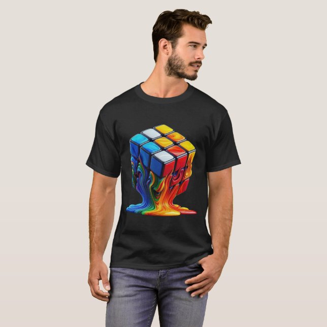 Smältande Rubix-kub Basic Mörk T-Shirt (Hel framsida)