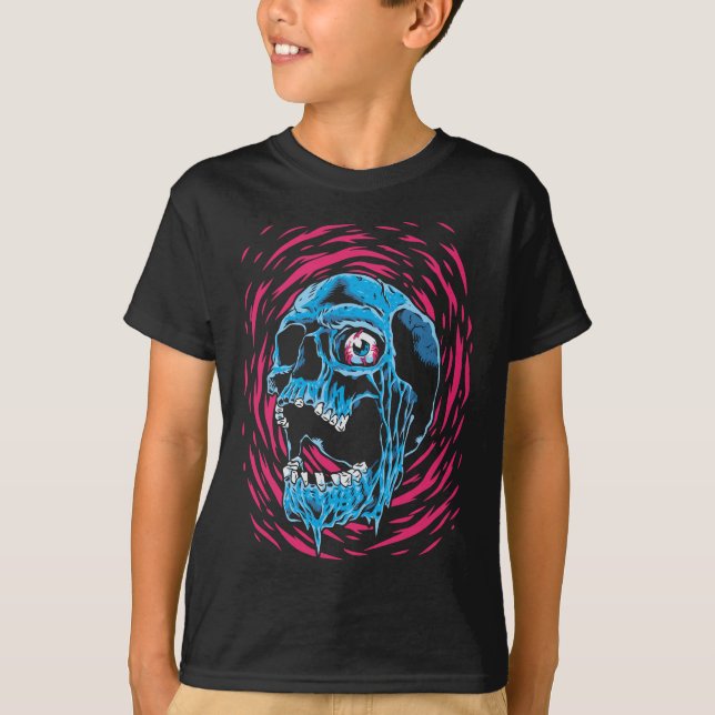 Smältande Skalle: Psykedelisk Skräck T Shirt (Framsida)